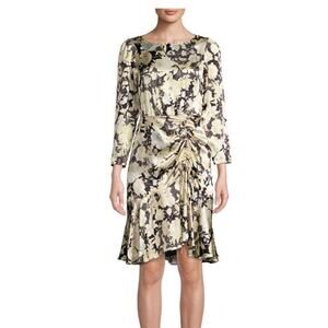 Rebecca Taylor Silk Gold Leaf Ruched Dress size 6